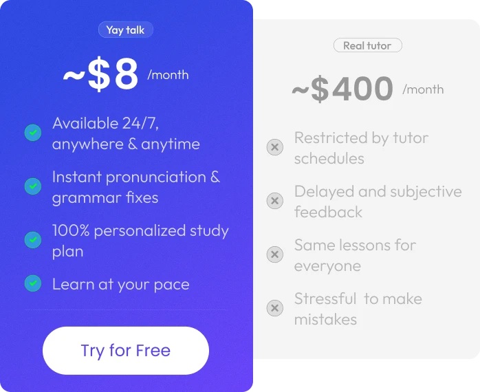 Yaytalk ~$8/month vs Real Tutor ~$400/month comparison